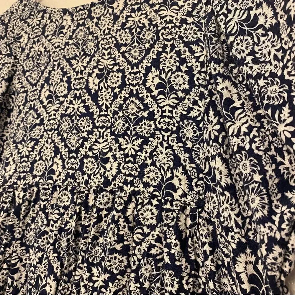 Old navy girls tile blue print Long 3/4 sleeve cotton rayon dress L 10/12